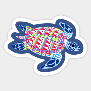 kawaii mexican caribbean carey turtle tortoise in ecopop floral wallpaper Sticker